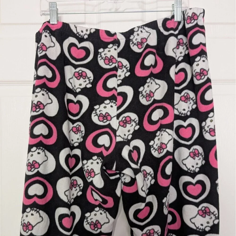 Sanrio Hello Kitty Heart Fleece PJ Pants Womens Size 2X Black Pull On Sleepwear